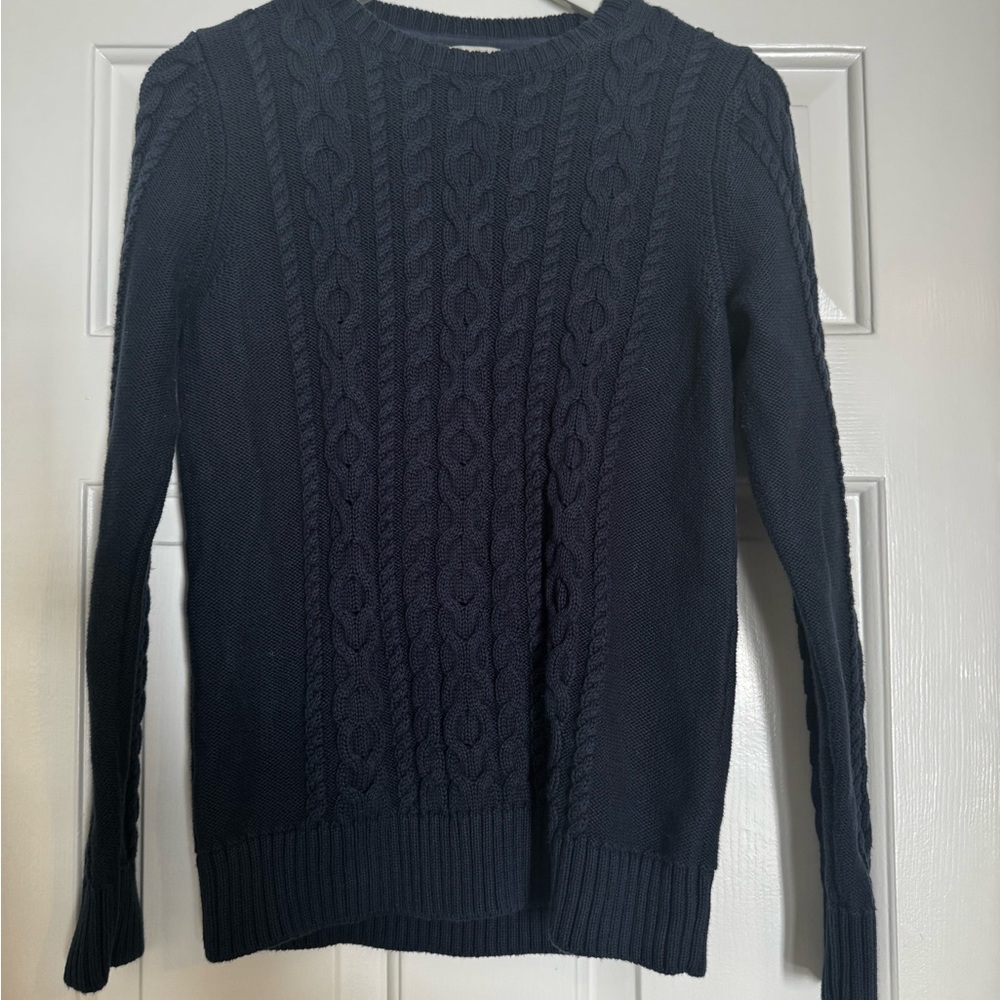 L.L.Bean Crewneck Cable Knit Navy Blue Cotton Sweater size small